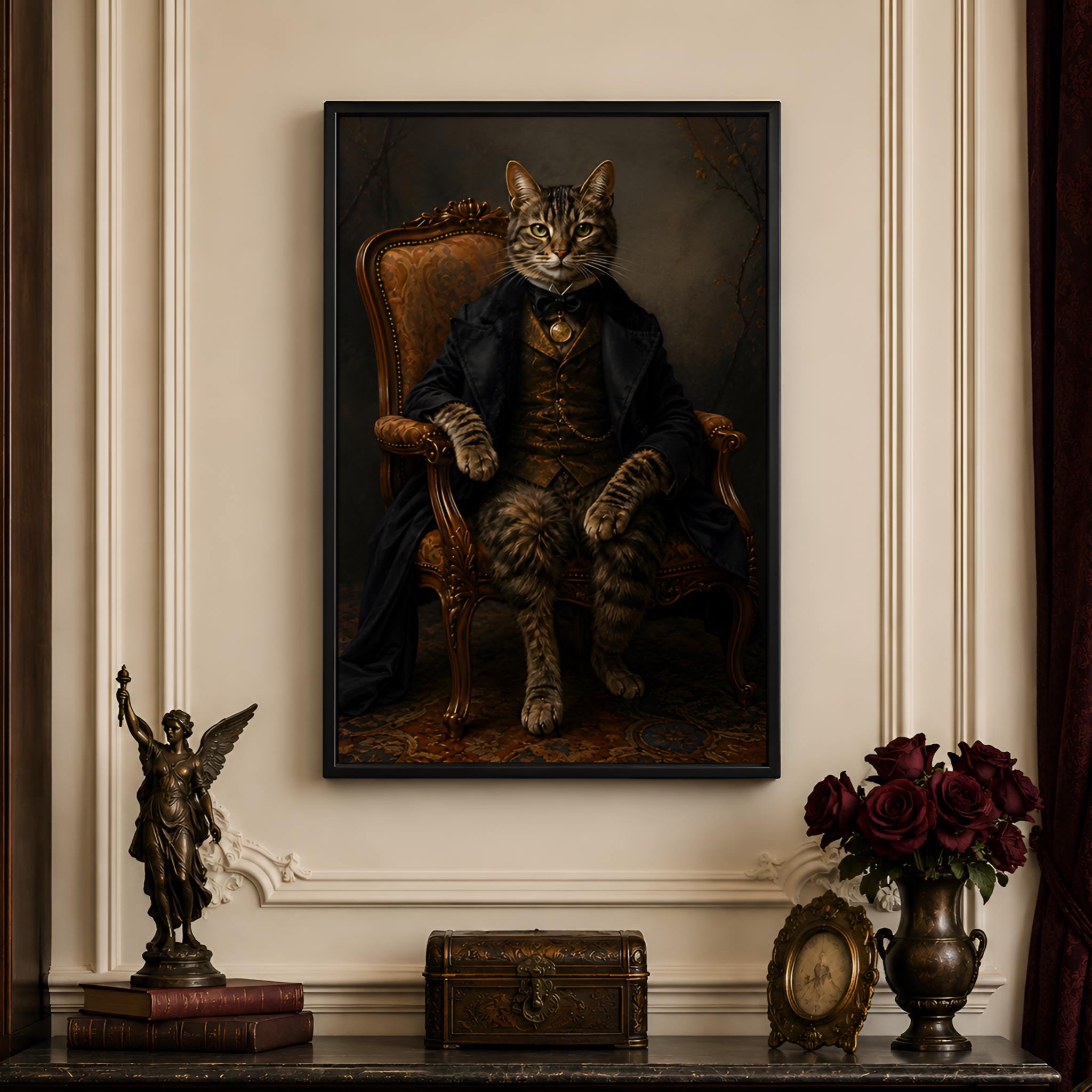 Antique Cat Portrait Canvas 12x18 or 16x24 | Dapper Cat