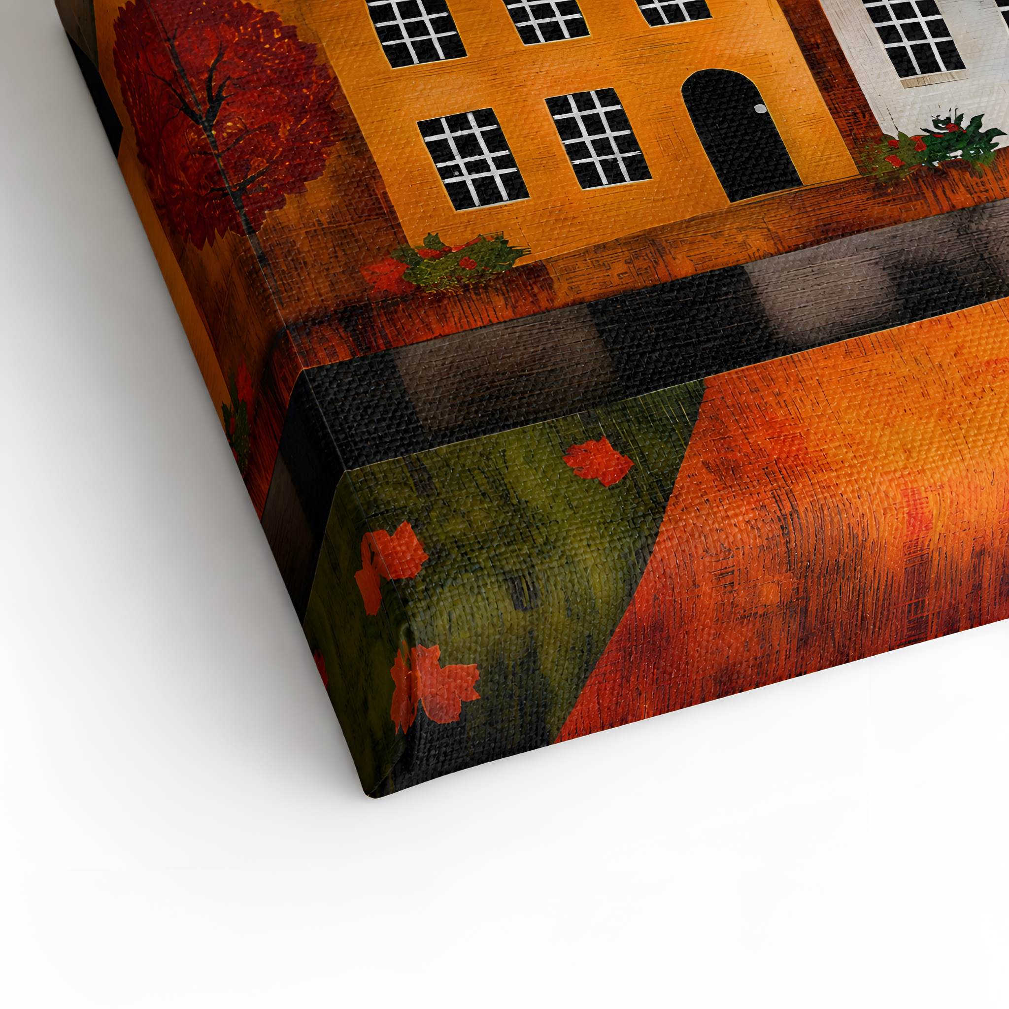 Folk Art Cottage Row Canvas 16x24/24x36 | Autumn Village Vista