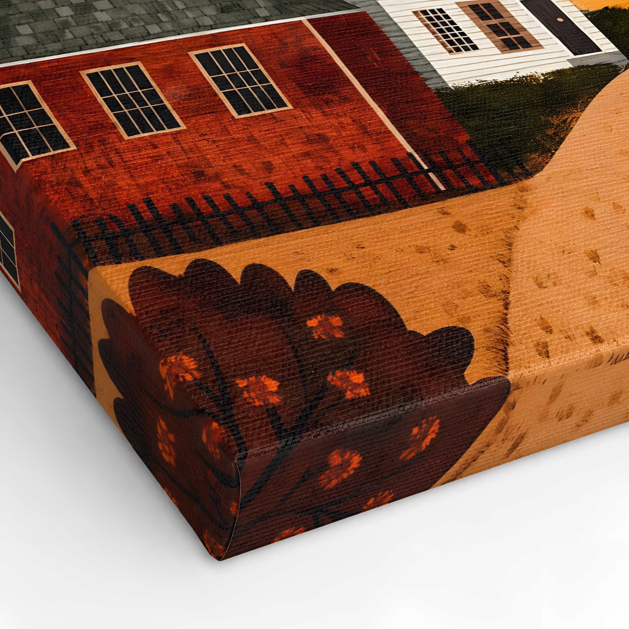 Wooden canvas art print with a decorative Autumn folk art design on a white background