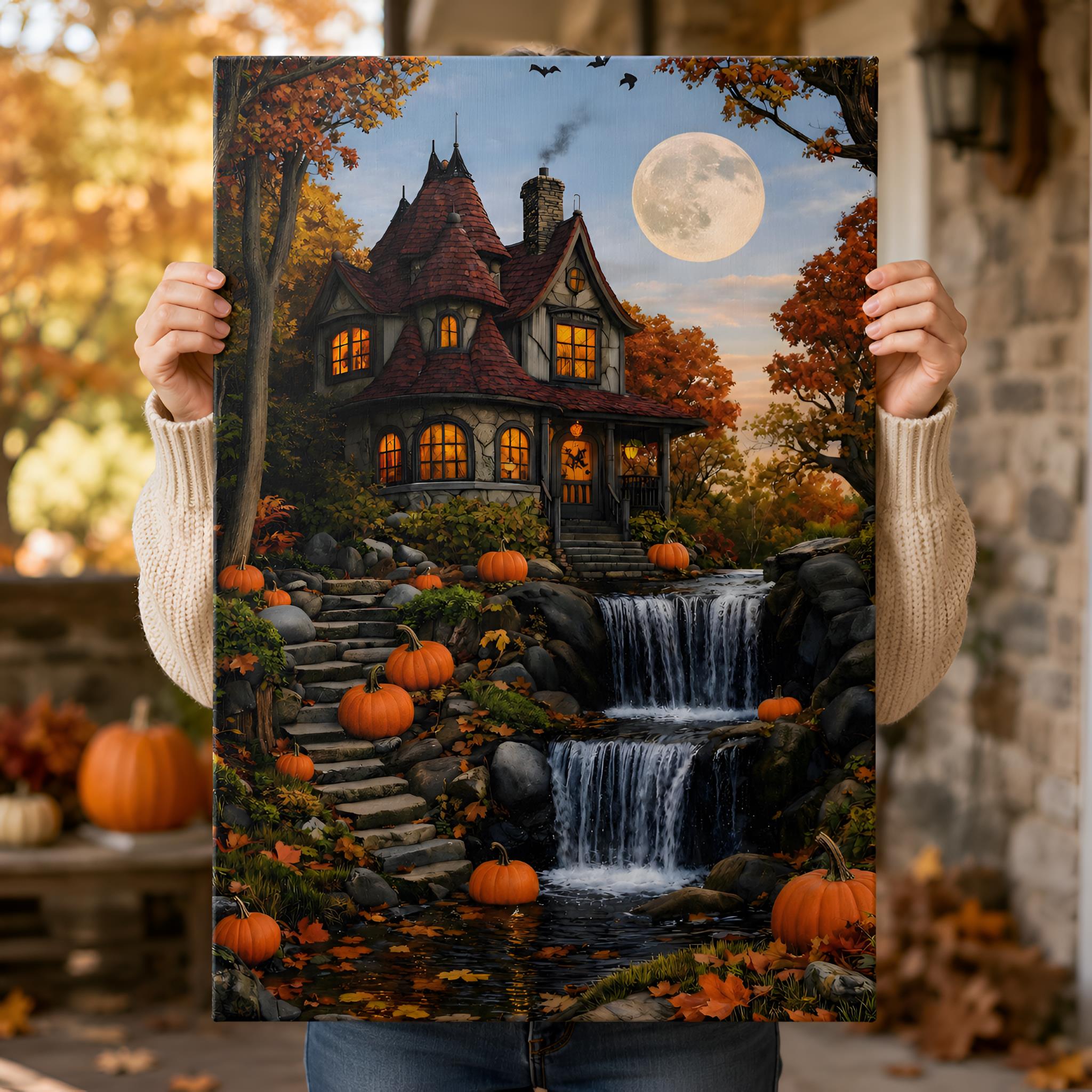 Pumpkin Waterfall Canvas Art 12x18–16x24 | Harvest Waterfall