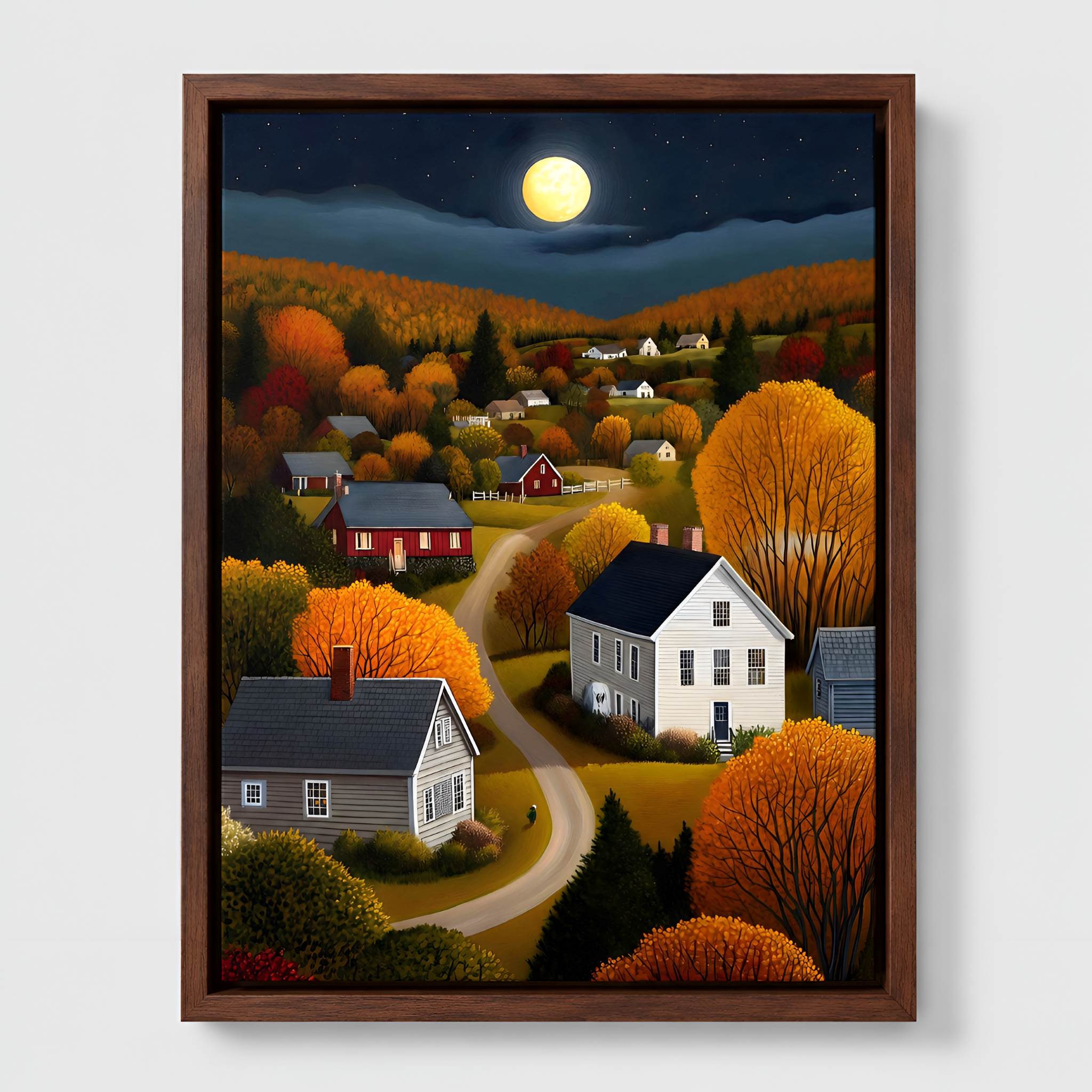 Moonlit Autumn Rustic Canvas 12x18 or 16x24 | Countryside Harvest