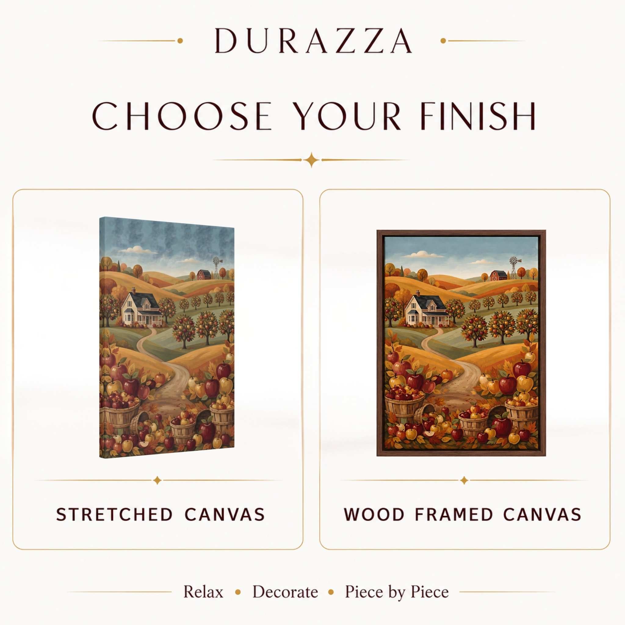 Choose between an Autumn wall art print on stretched canvas or wood framed canvas.
