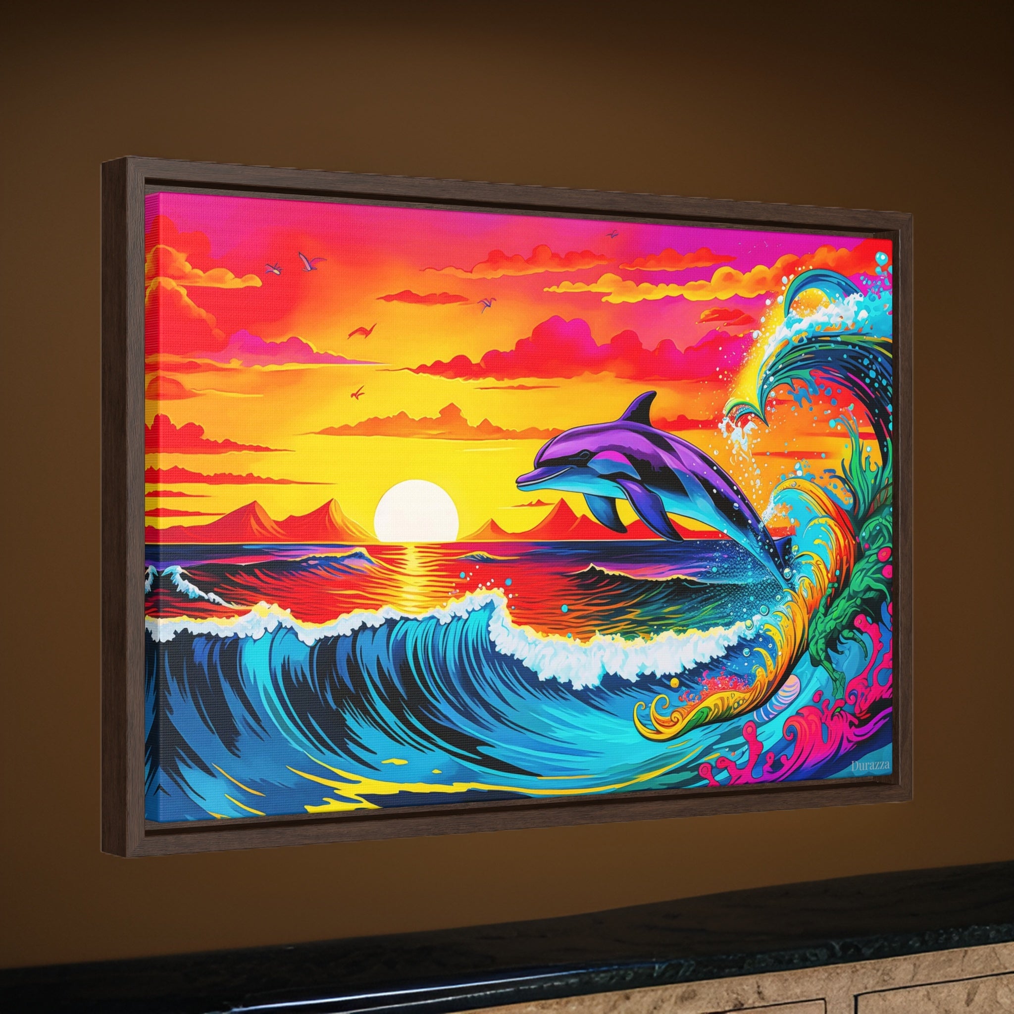 Dolphin Delight Seascape Framed Art Print