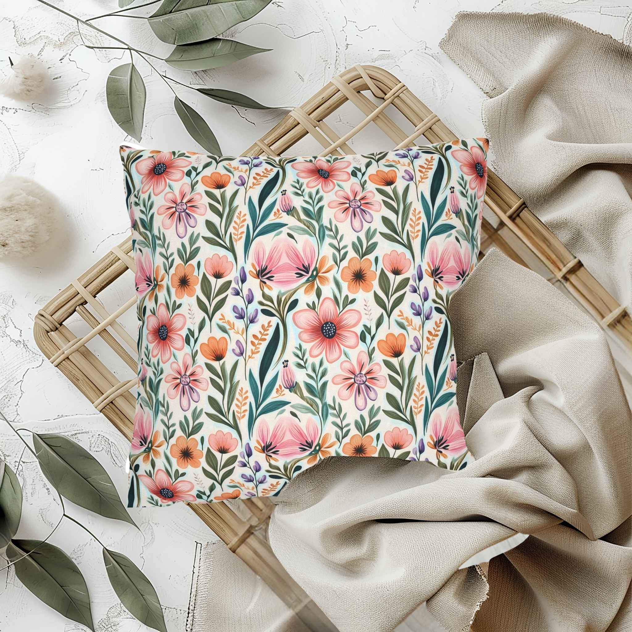 Floral Throw Pillow - Cottagecore Decor | Wildflower Haven