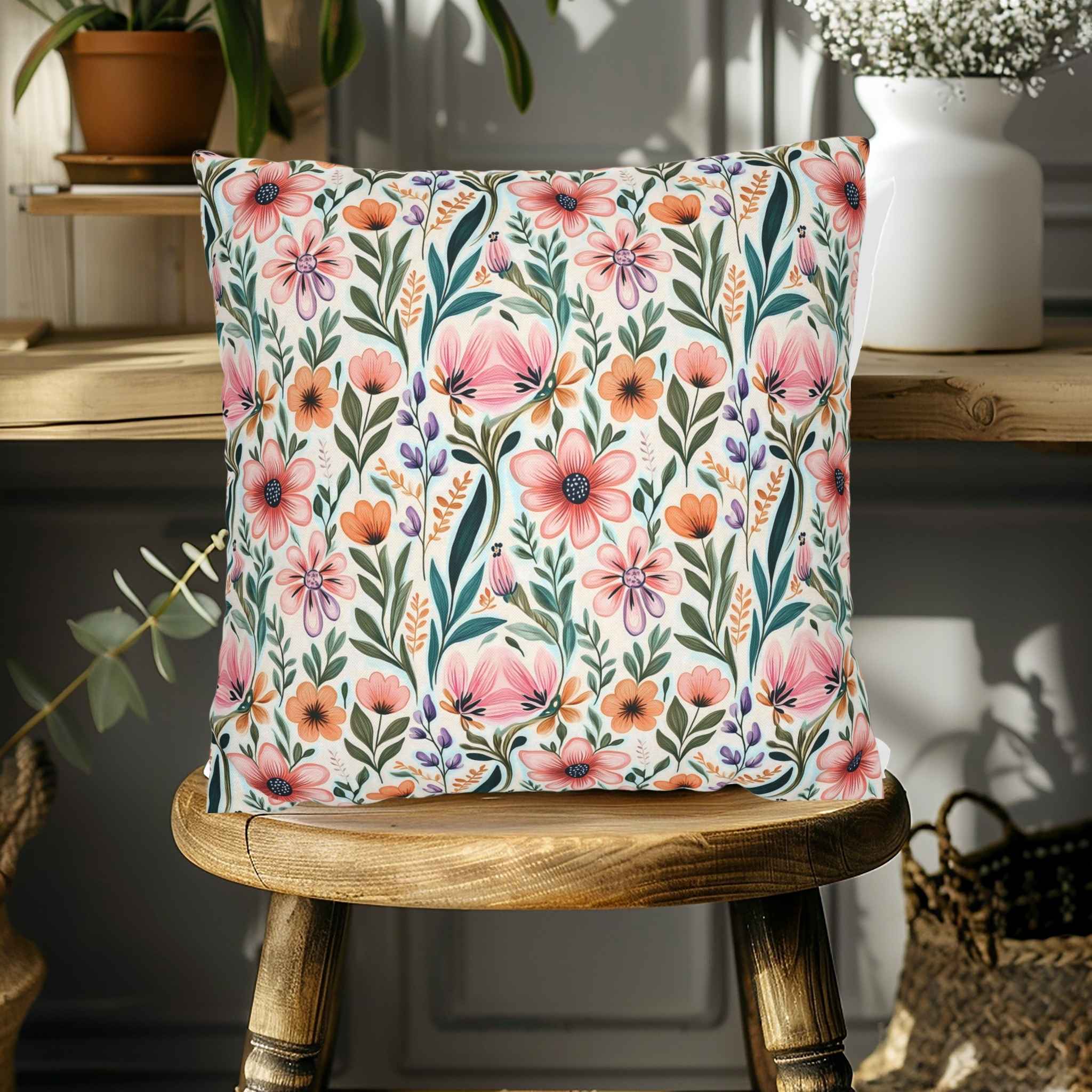 Floral Throw Pillow - Cottagecore Decor | Wildflower Haven