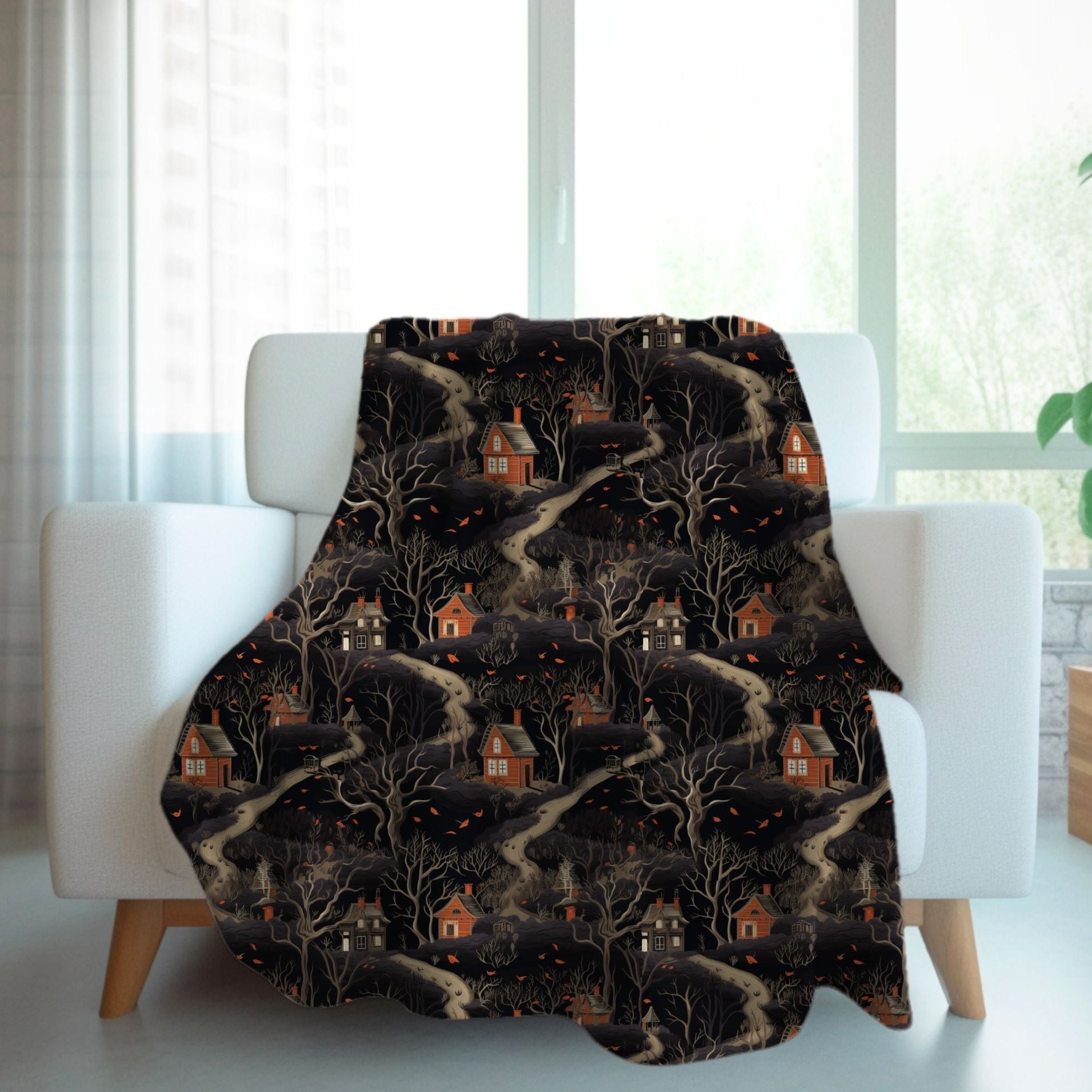 Witches Woodland Throw Blanket in Sherpa or Velveteen Plush