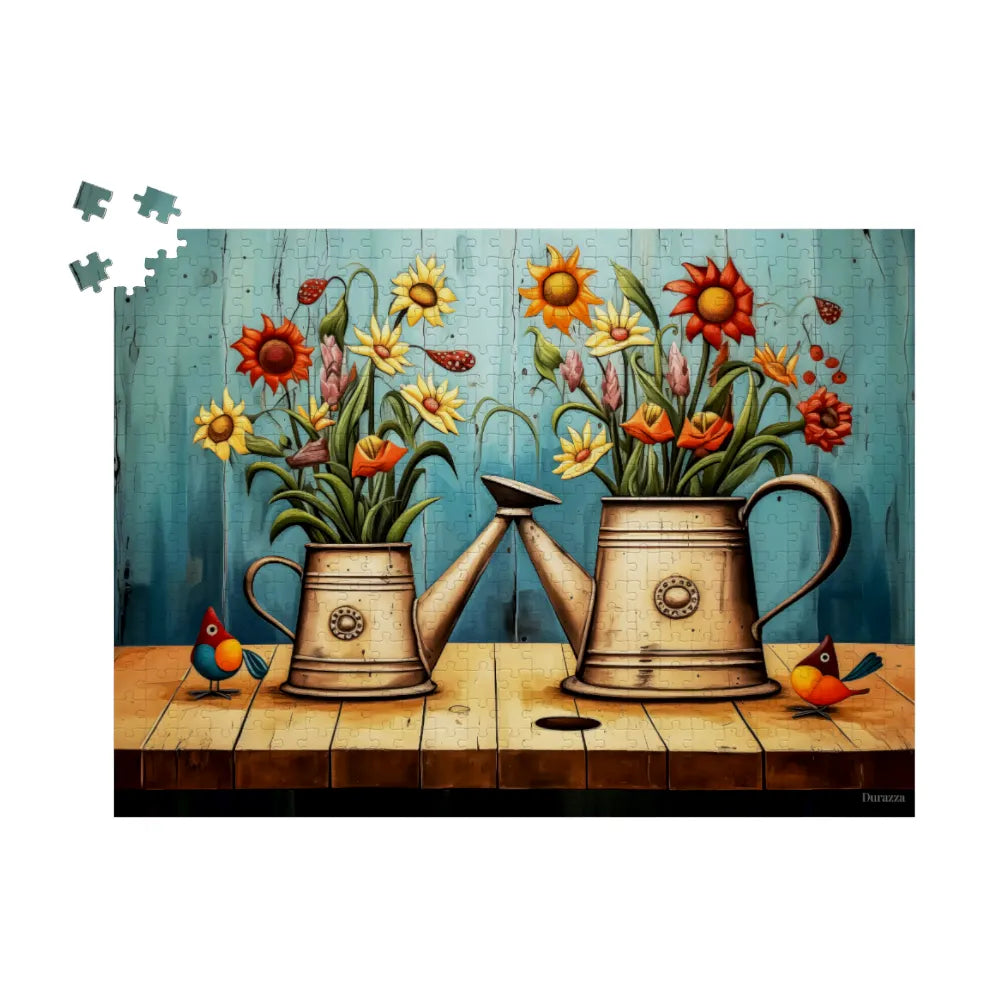 Watering Can Flower Wooden Jigsaw Puzzle: 500 or 1000 Piece