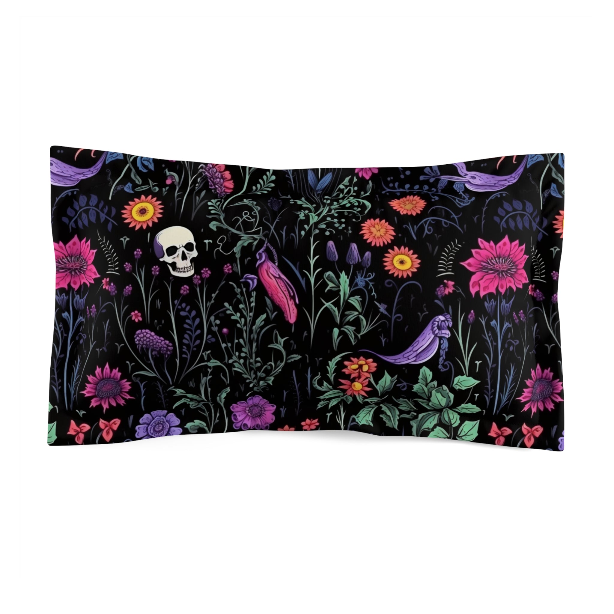 Eerie Wildflower Skull Duvet Cover and Pillow Shams, Microfiber