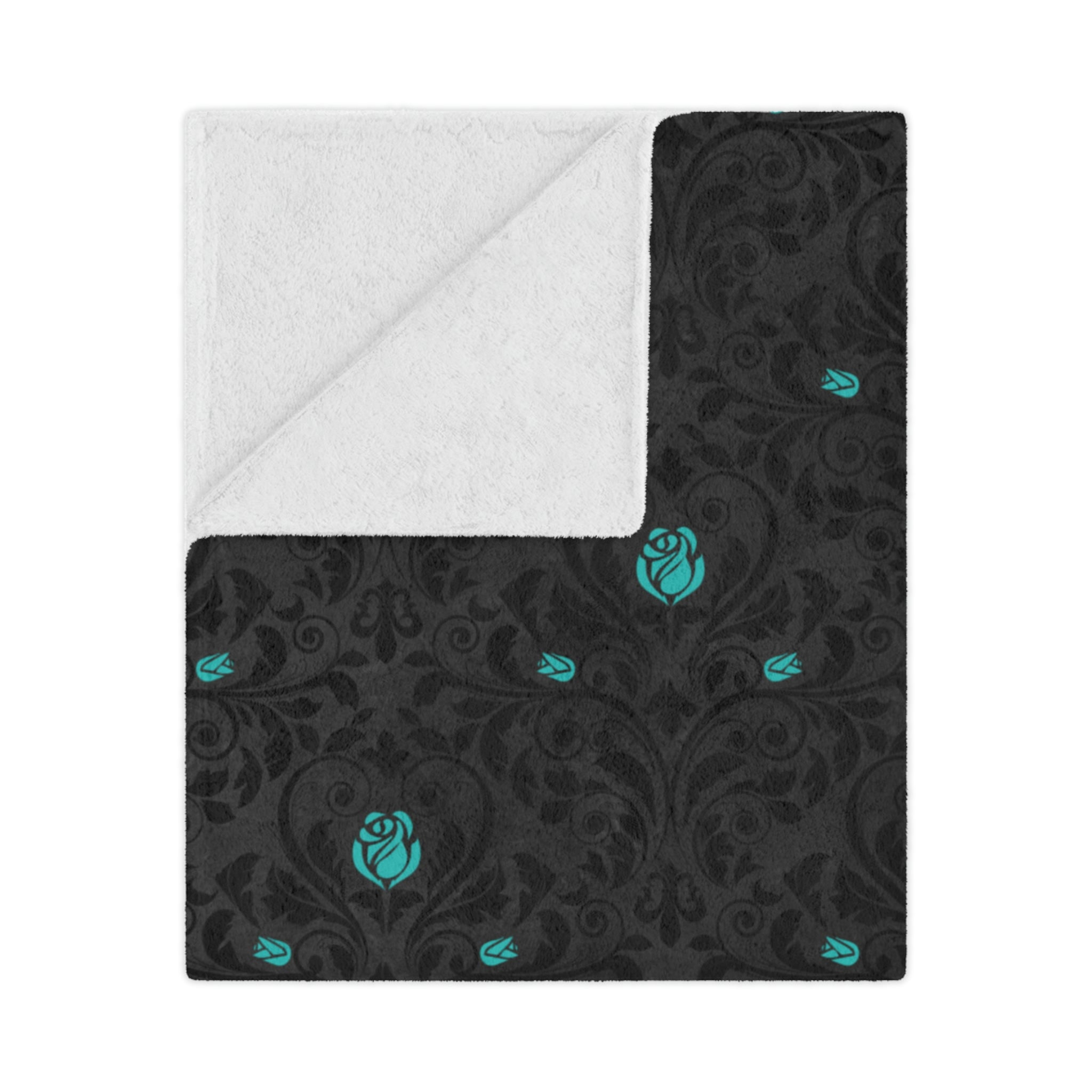 Teal Rose Black Throw Blanket, Minky or Sherpa Multi-Sized - Durazza