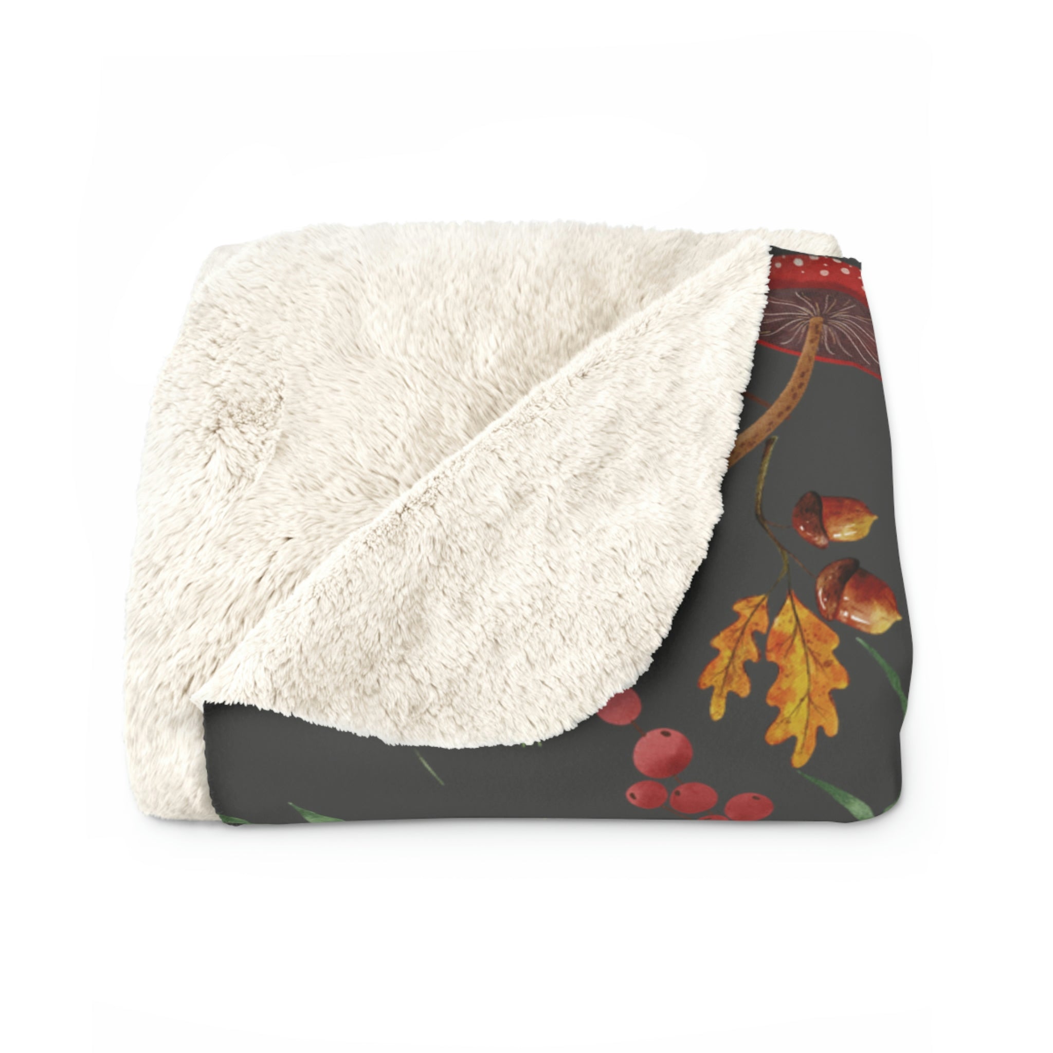 Natural Mushroom Throw Blanket sherpa fleece underside