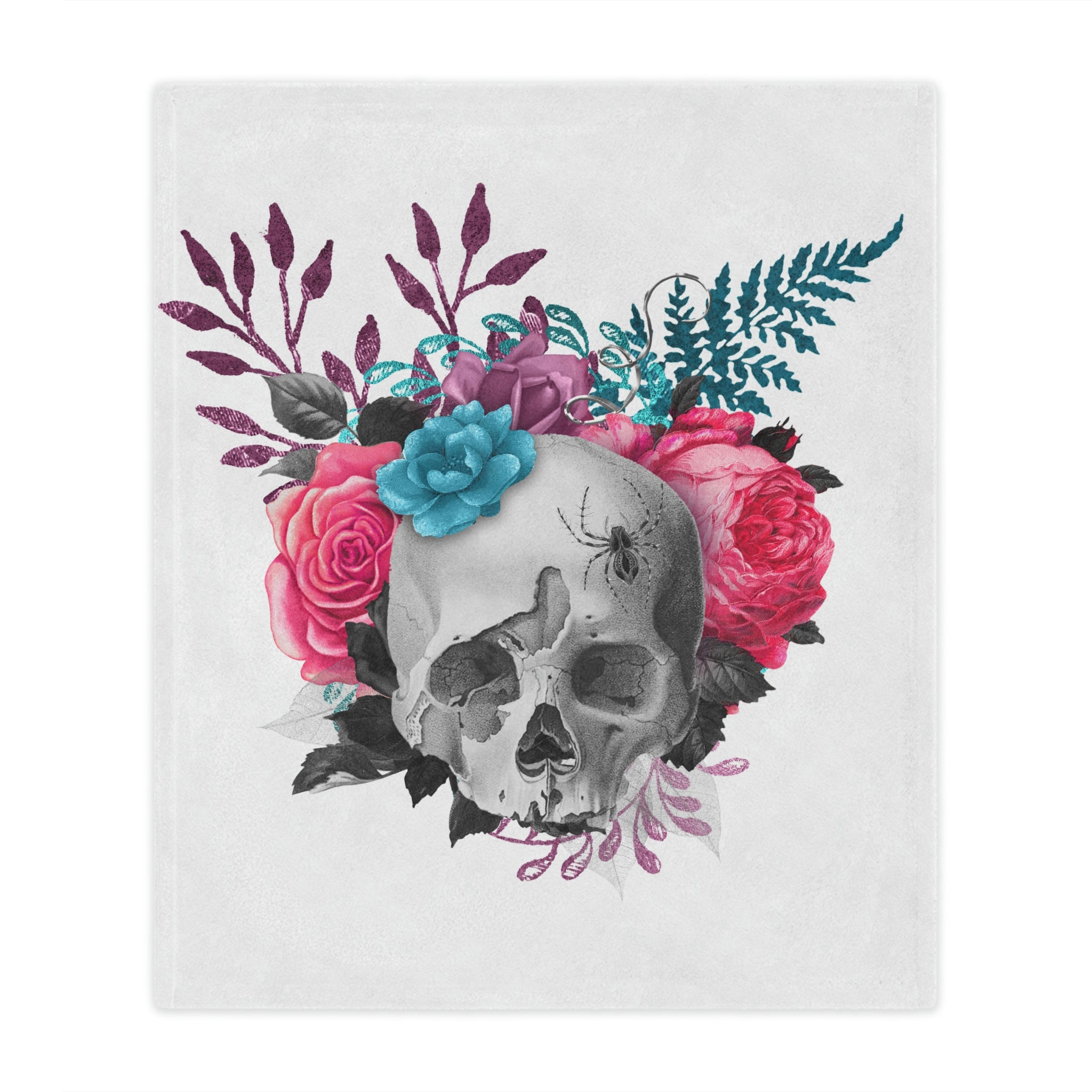 Floral Skull Throw Blanket Flat Lay