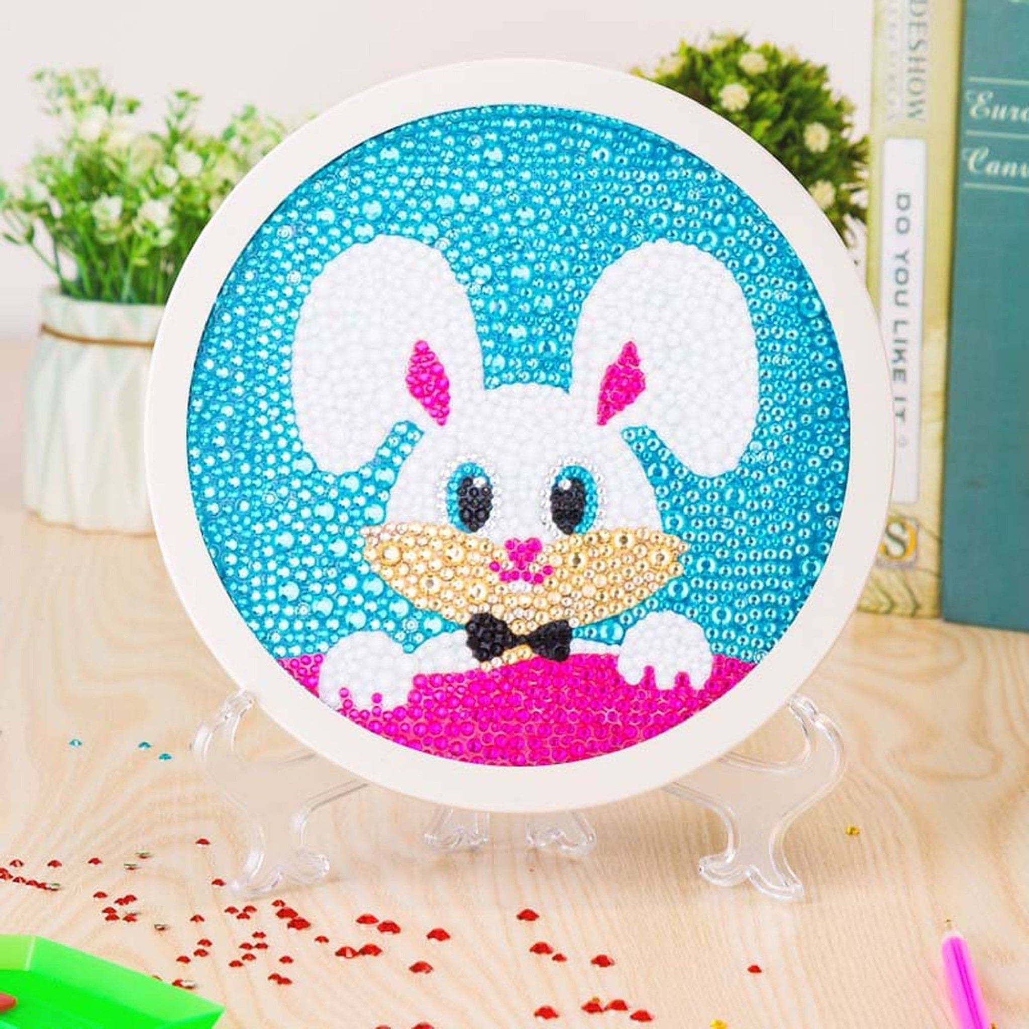 Bunny Rabbit Diamond Painting Kit for Kids Framed Stand - Durazza