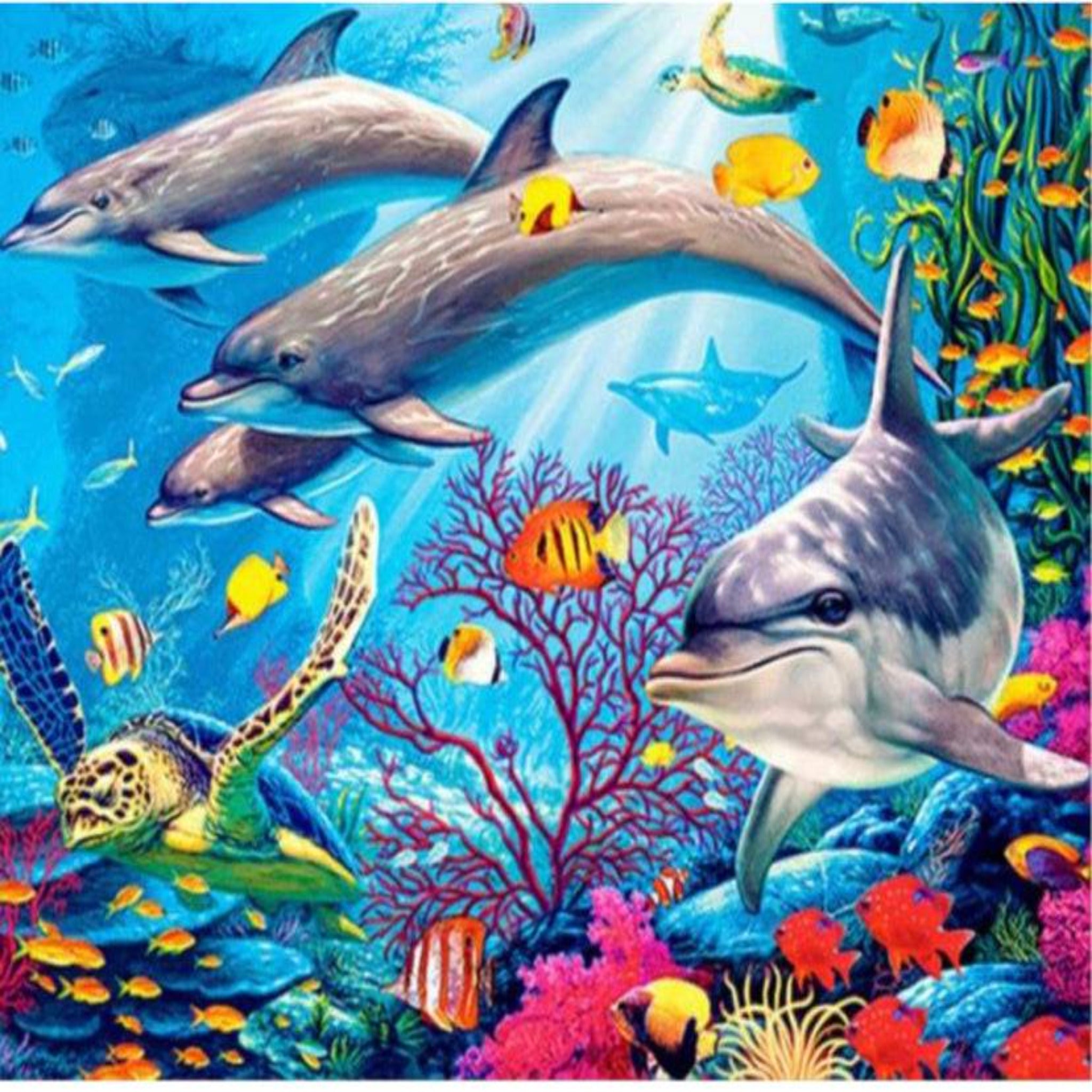 Dolphin Diamond Painting Art Kit, 5D, Full Drill, Round 55*45 underwater Diamond Art - Durazza