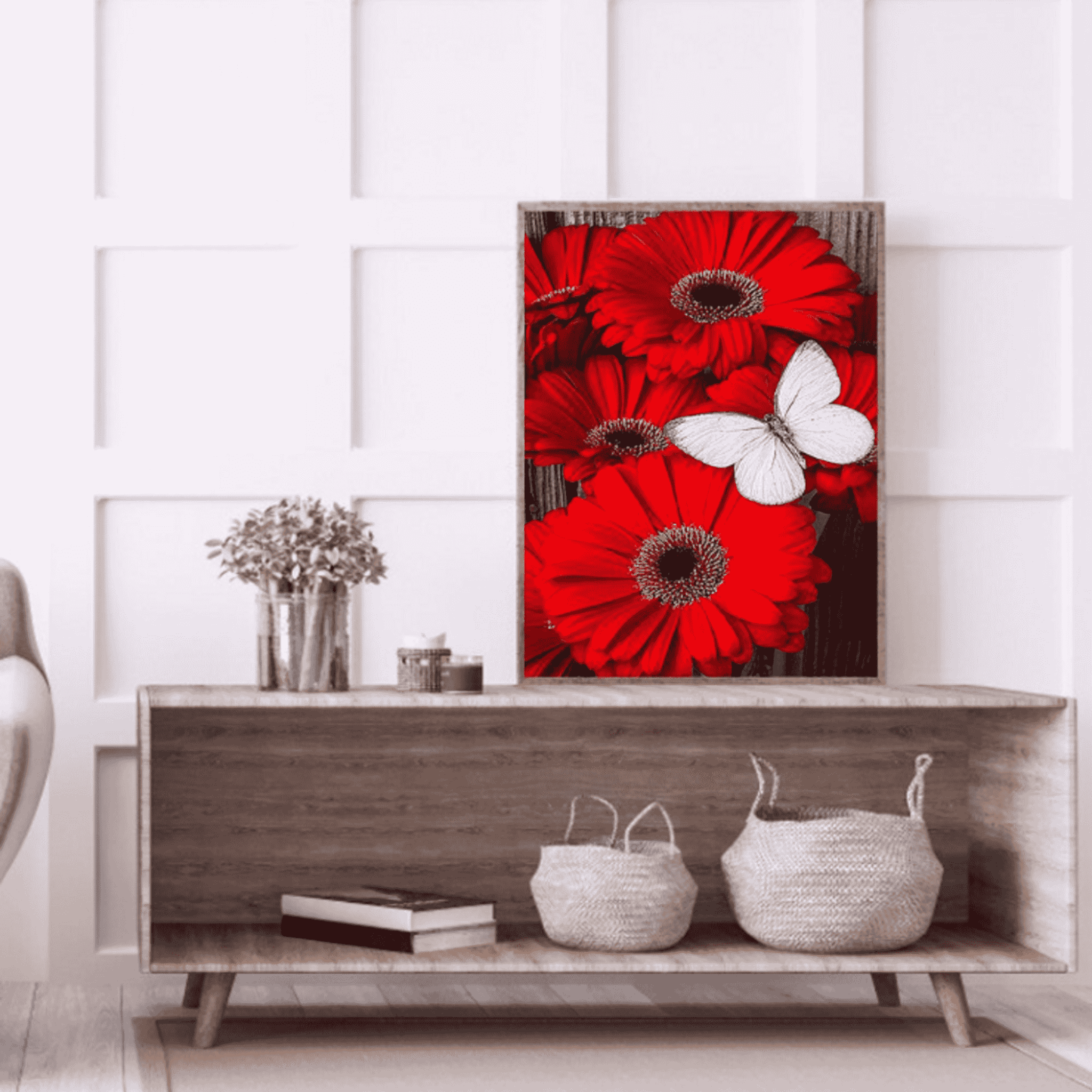 Red Daisy Diamond Painting Art Kit, 5D, Full Drill, Round 35*45 cm - Durazza