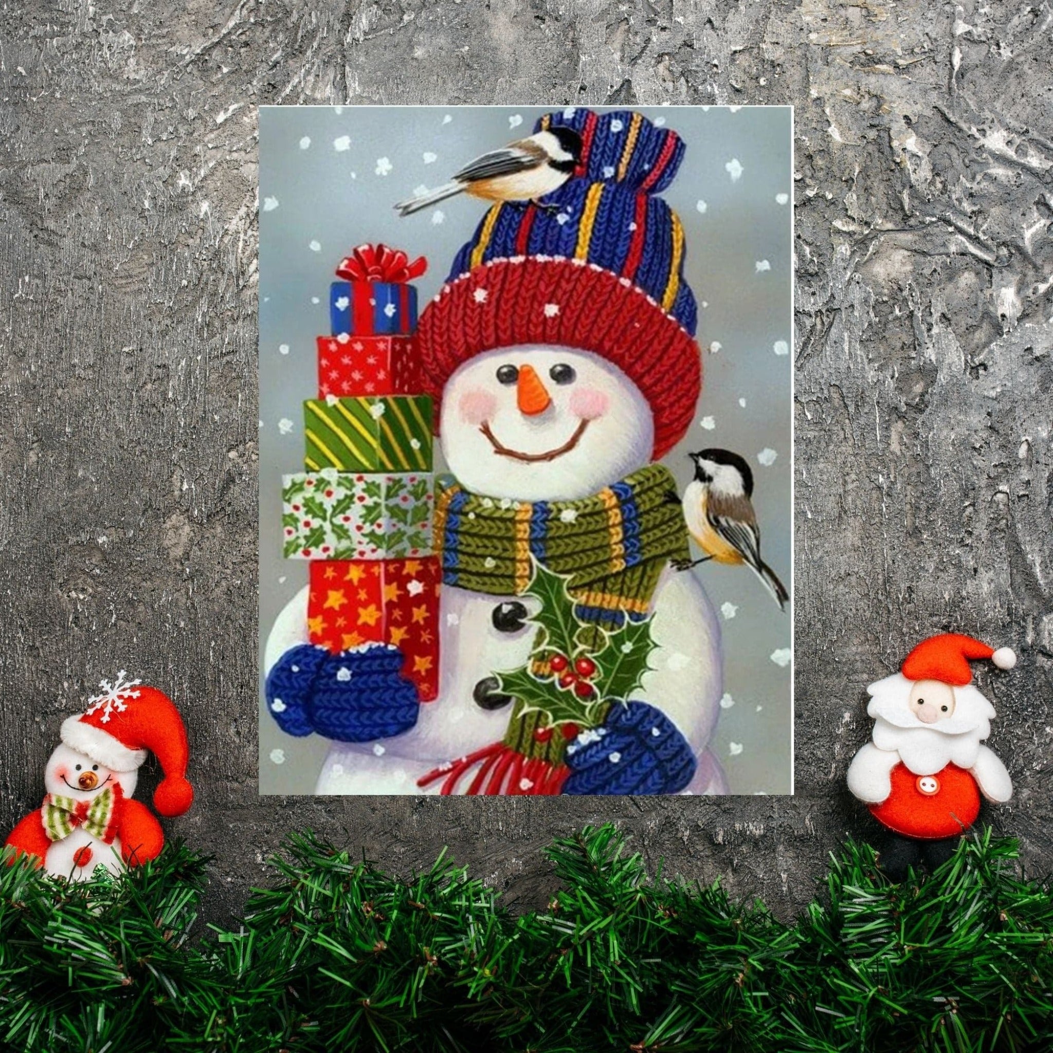 Snowman with Gifts Present Diamond Painting Art Kit 5D Full Drill Round 35*35 cm - Durazza