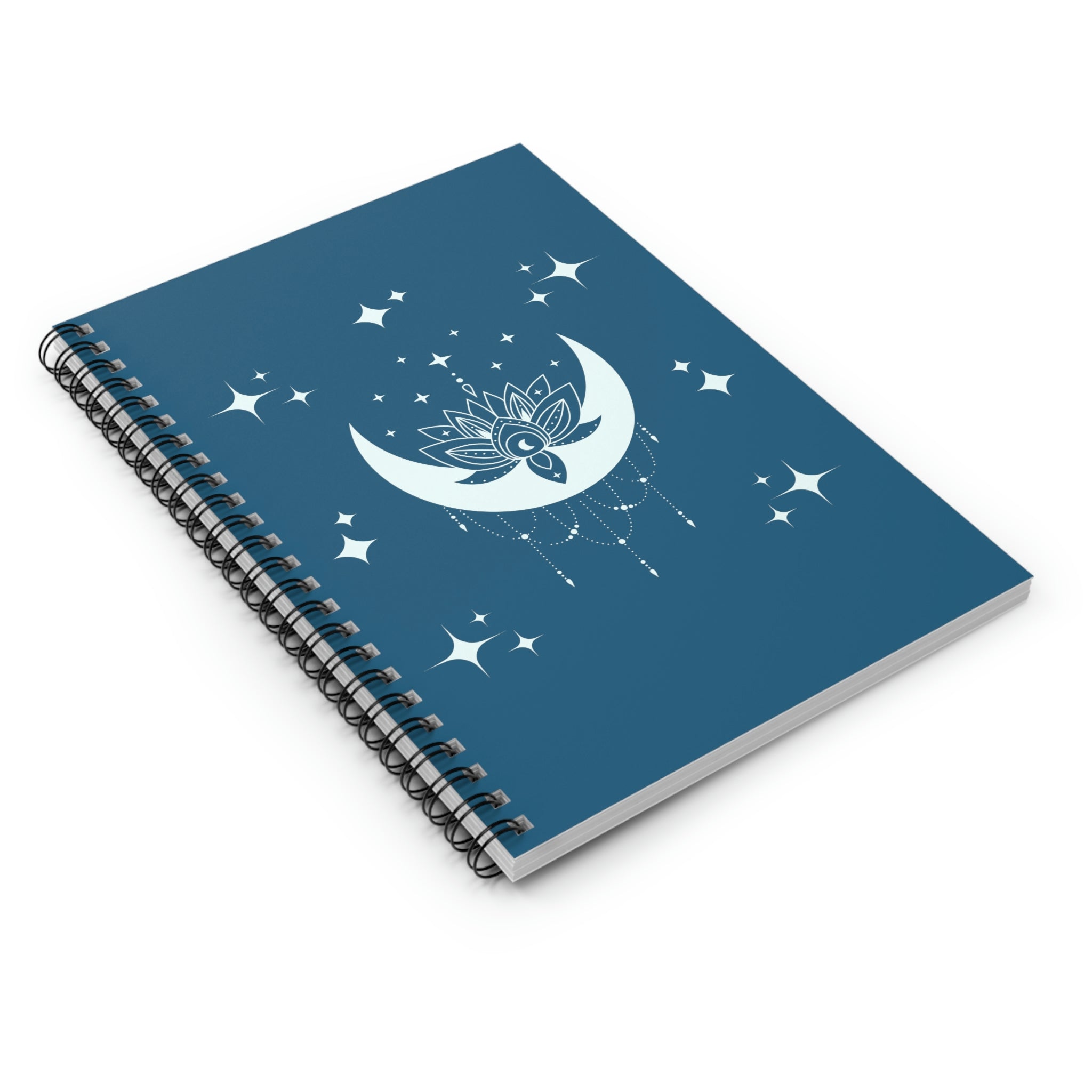 Starry Lotus Moon Notebook, Spiral Lined, 6” x 8”