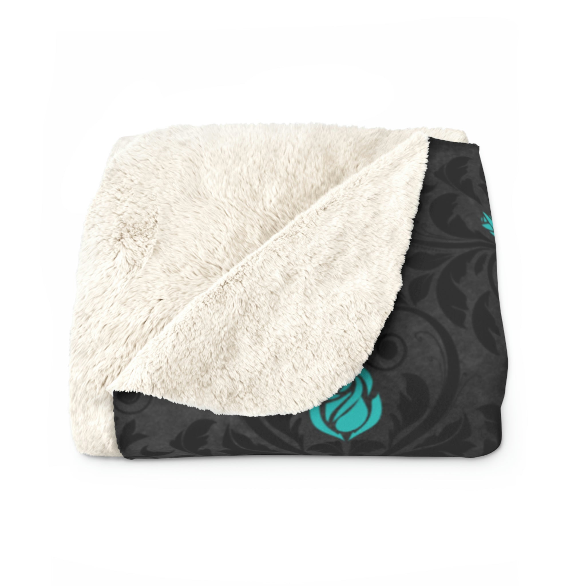 Teal Rose Black Throw Blanket, Minky or Sherpa Multi-Sized - Durazza